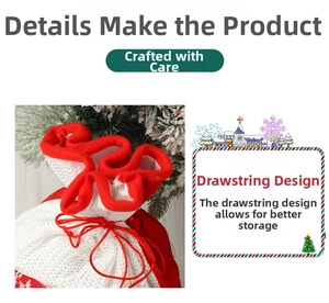 Detailed view of large Christmas drawstring gift bag with soft fleece and mesh texture