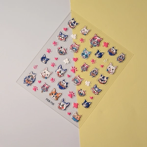 3D embossed cat nail art stickers FEB-735 featuring cute kittens and paw patterns