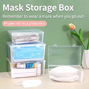 Transparent Plastic Mask Storage Box With Lid Stackable Dustproof Container For Home Office Medicine Desktop Organizer
