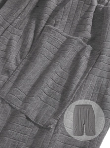 Detail of dark grey waffle texture fabric on men's drawstring casual shorts with side pocket