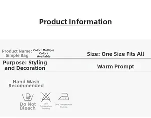 Detailed size and care chart for minimalist knit handbag with multi-color options
