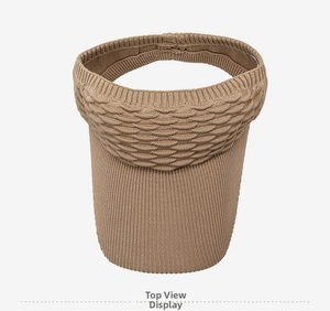 Detailed top view of a khaki knitted sun visor showing breathable textured fabric pattern