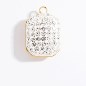 Rectangle gold-plated stainless steel pendant with white enamel and sparkling crystals