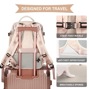 Travel backpack featuring luggage strap, anti-theft pocket, and breathable sponge back padding