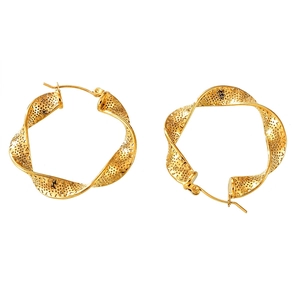 Twisted Hoop Earrings Titanium Steel Gold Plated Hollow Geometric Ribbon Design Minimalist Hip Hop Jewelry For Women