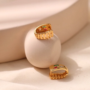 Vintage 18K gold plated brass hoop earrings with colorful zircon and hollow design