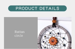 Detail view of handmade rattan circle with woven net and orange floral accent
