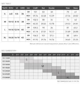 Detailed size guide for elegant V-neck long sleeve dress including CM and Inch measurements