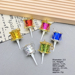 Mini colorful glitter drums cake topper set for festive Christmas dessert decoration