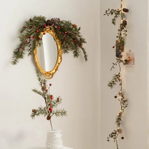 LED Christmas pine cone and red berry string lights for festive holiday home decoration