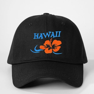 Classic black Hawaii baseball cap with hibiscus flower embroidery and adjustable strap