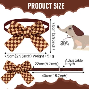 Classic checkered pet bowtie size chart with adjustable range 22-40cm for dogs and cats