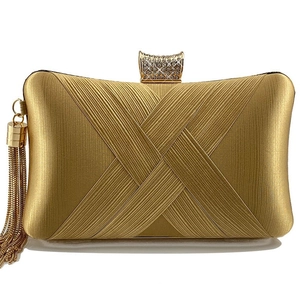 Elegant Evening Clutch Bag Satin Pleated Woven Handbag With Rhinestone Clasp Metal Tassel For Party Wedding Banquet Prom