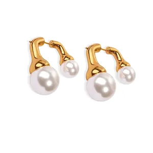 Orecchini Con Künstliche Perle A Forma Di U Vintage Semplice Geometrico Gioielli In Rame Placcato Oro Per Donne Moda Elegante