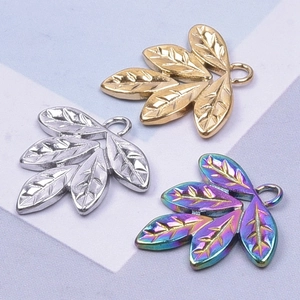 Leaf-shaped stainless steel charms in gold, silver and rainbow finish for DIY jewelry