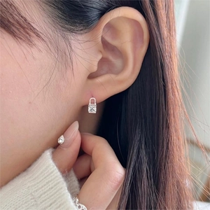 Elegant 925 sterling silver padlock earrings featuring square cubic zirconia stones