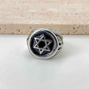 Vintage roestvrijstalen ring met Davidsster en adelaarskopontwerp voor volwassenen