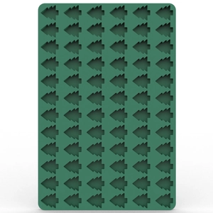 Detail of green silicone mold with multiple Christmas tree cavities for candy or chocolate