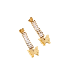 Chic gold butterfly drop earrings with sparkling rectangular crystal studs for women