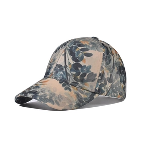 Floral Leaf Print Baseball Cap Polyester Sun Protection Outdoor Casual Adjustable Metal Buckle Hat For Men Women