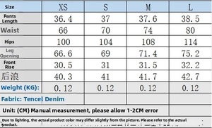 Detailed size chart for women's linen-style shorts featuring waist and hip measurements