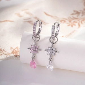 Eight Pointed Star Hoop Earrings With Teardrop Zircon Pendant Copper Micro Pave Elegant Jewelry For Women Girls