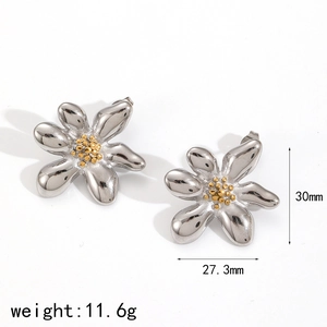 Floral titanium steel earrings in silver and gold with 30mm height dimension