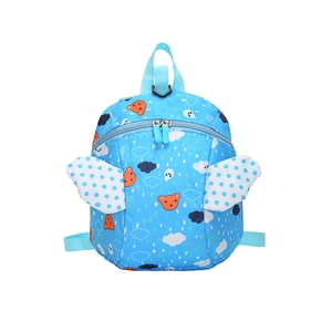 Blue toddler safety backpack with angel wings and cartoon bear print for 1-3 years old