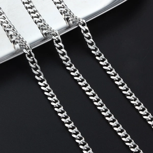 Polished Stainless Steel Cuban Link Curb Chain For DIY Jewelry Making Necklaces Bracelets Bag Straps Silver Tone