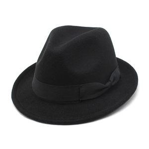 Cappello fedora classico in lana nera da donna con tesa larga ed elegante fiocco