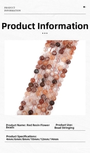 Detail list of natural Red Fire Quartz round beads in sizes 4mm to 14mm for DIY jewelry
