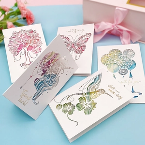 Laser Cut 3D Greeting Card Hollow Design Watercolor White Cardboard With Envelope For Mother Teacher Day Anniversary