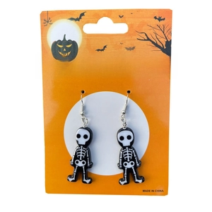 Cute black and white skeleton earrings on Happy Halloween theme display card
