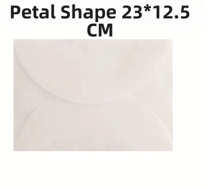 Translucent white petal-shaped envelope made of premium vellum paper in 23x12.5cm size