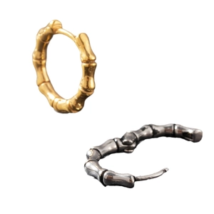 Bamboo style titanium steel hoop earrings in gold and vintage silver finish