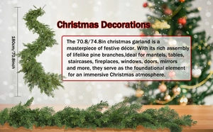 Macro view of 180cm artificial cedar garland with realistic green pine needles texture