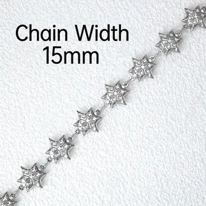 Detail showing 15mm wide stainless steel star shaped connector chain for DIY jewelry