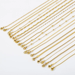 Detailed view of 18k gold plated stainless steel box, snake and twist chain styles