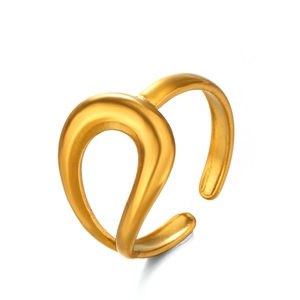 Polished gold-plated minimalist hollow teardrop open ring with sleek fluid lines for women