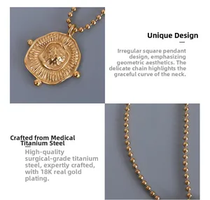 Macro shot of irregular square pendant with 18K gold plating on surgical titanium steel