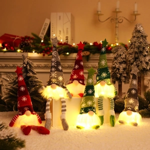Christmas Glowing Gnome Plush Doll LED Lighted Gnome With Snowflake Knit Hat Star Topper For Holiday Home Decor