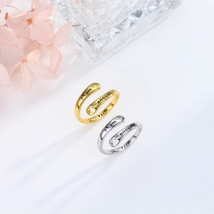 Anello aperto croce cava in argento sterling S925 con incisione I am enough FAITH