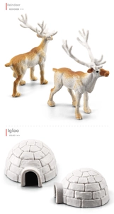 Detailed reindeer figurines and white igloo models for polar animal educational playsets