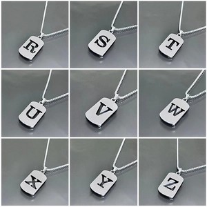 Silver stainless steel necklaces featuring rectangular hollow initial letter charms