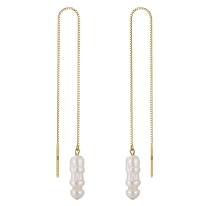 Elegant S925 sterling silver ear wires with natural white baroque pearls in gold finish