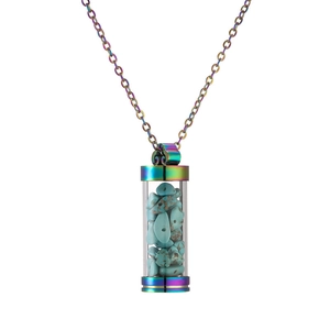 Rainbow stainless steel perfume bottle pendant filled with blue natural stone chips
