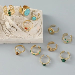 Bohemian gold stainless steel rings set with natural turquoise and vintage stones
