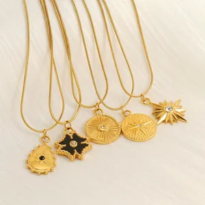 Collier Pendentif Étoile Boussole Croix Plqué Or 18K Acier Inoxydable Émail Strass Bijoux Pour Femmes