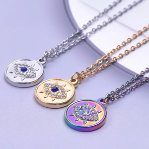 Ensemble de colliers pendentif oeil maléfique en trois couleurs avec strass en or et argent