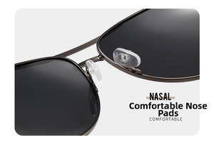 Detail of grey metal sunglass frame with comfortable soft silicone nose pads